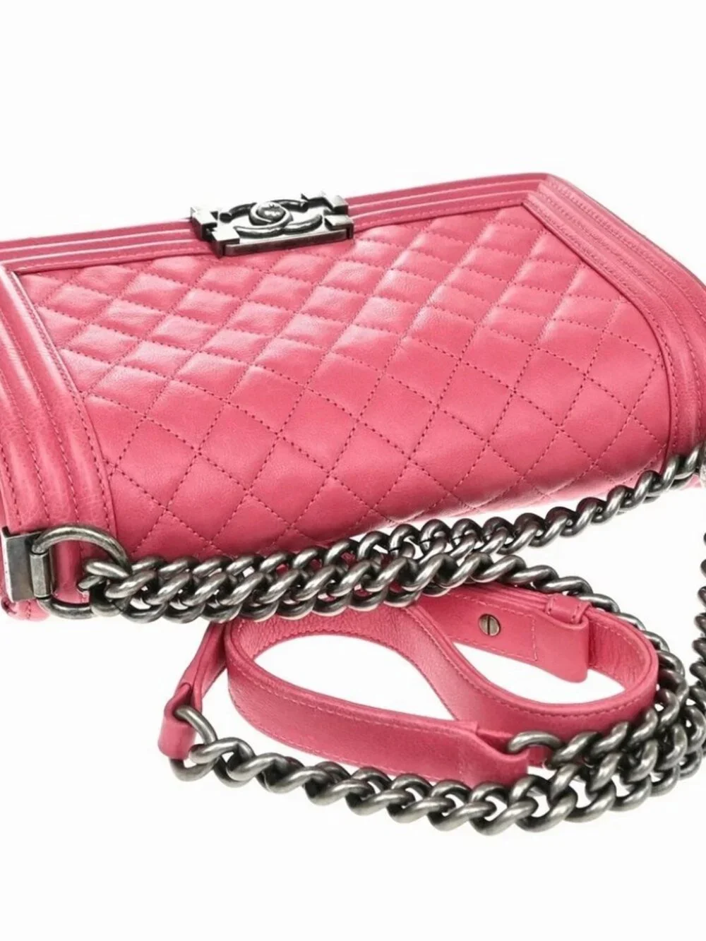 CHANEL CC Boy Chain Shoulder Bag Leather Pink SHW Italy